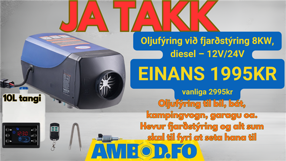 Oljufýring við fjarðstýring 8KW, diesel – 12V/24V - Einans 1995KR
