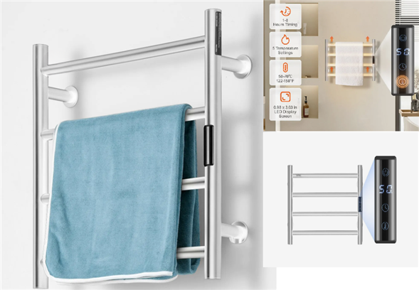 Hondklæði turkari 230V - 4 rimar - silvur