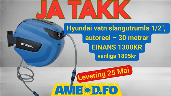 Hyundai slangutrumla 1/2″, autoreel – 30 metrar - EINANS 1300KR