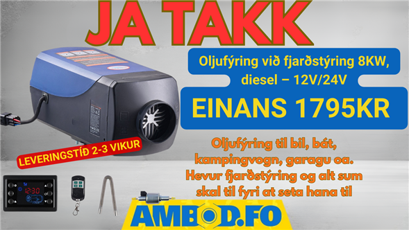 Oljufýring við fjarðstýring 8KW, diesel – 12V/24V