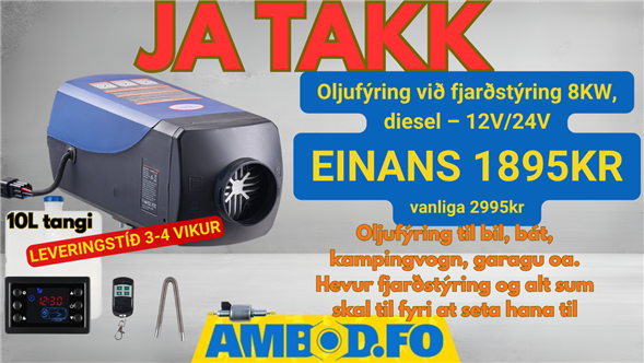 Oljufýring við fjarðstýring 8KW, diesel – 12V/24V
